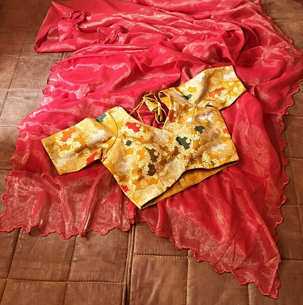 Most Beautiful Arko Cut Work Border Saree in Luxurious Gold Coin Fabric