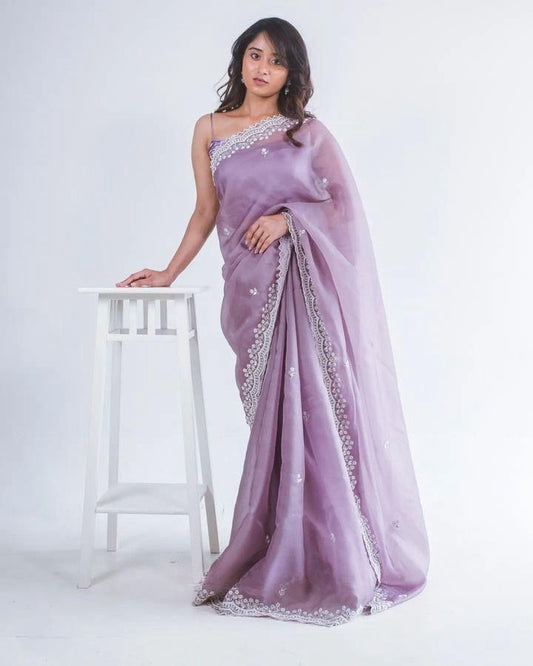 Most Beautiful Collection In Tebi Silk Fabric With C-Pallu Embroidery & Sequence Work Saree