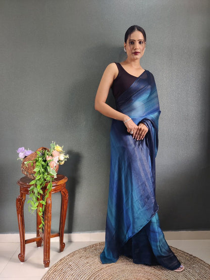 1- Minute Ready To Wear Saree In Georgette Fabric With Important Zari Padding