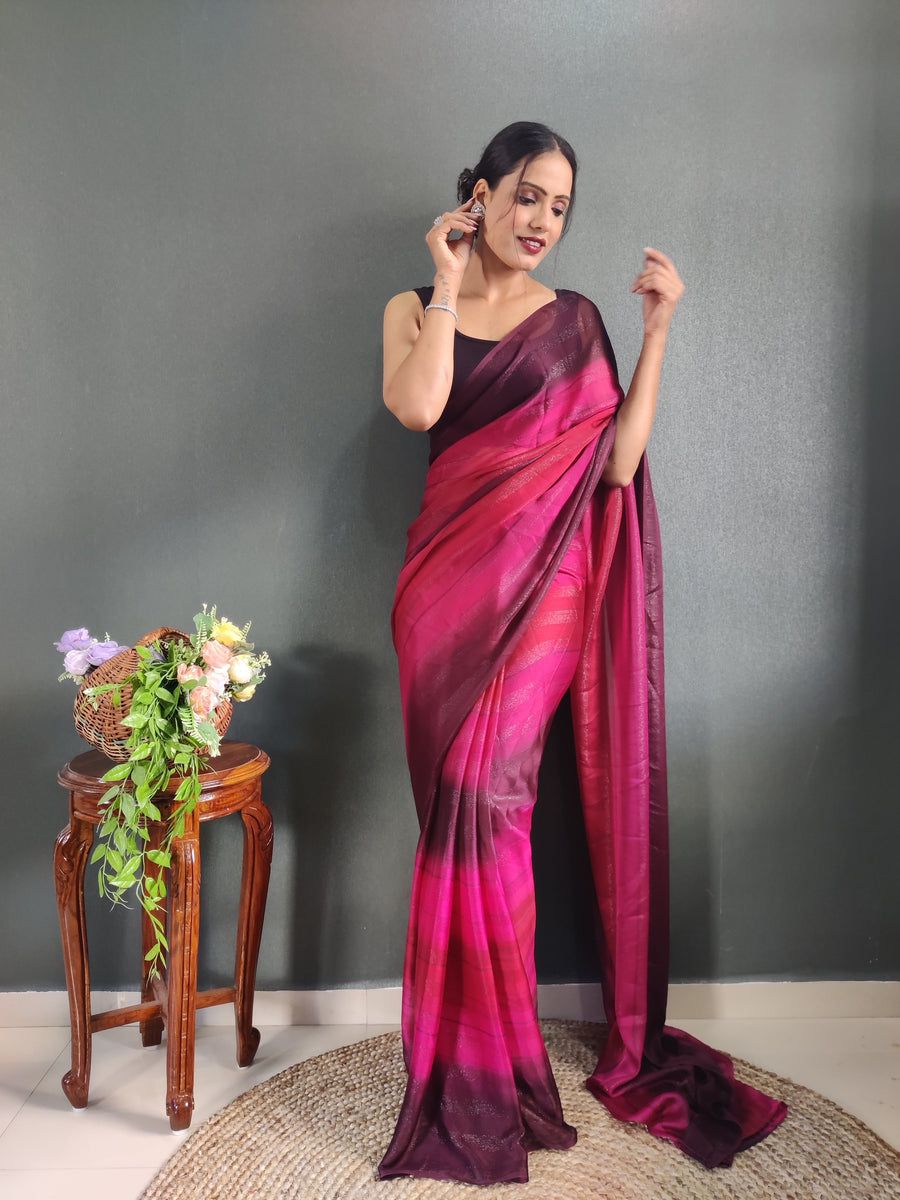 1- Minute Ready To Wear Saree In Georgette Fabric With Important Zari Padding