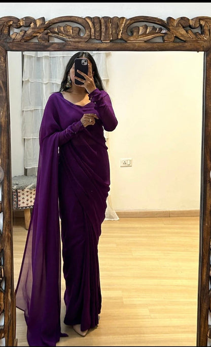 1 Minute Ready To Wear Saree In Fox Georgette Silk With Heavy Blouse