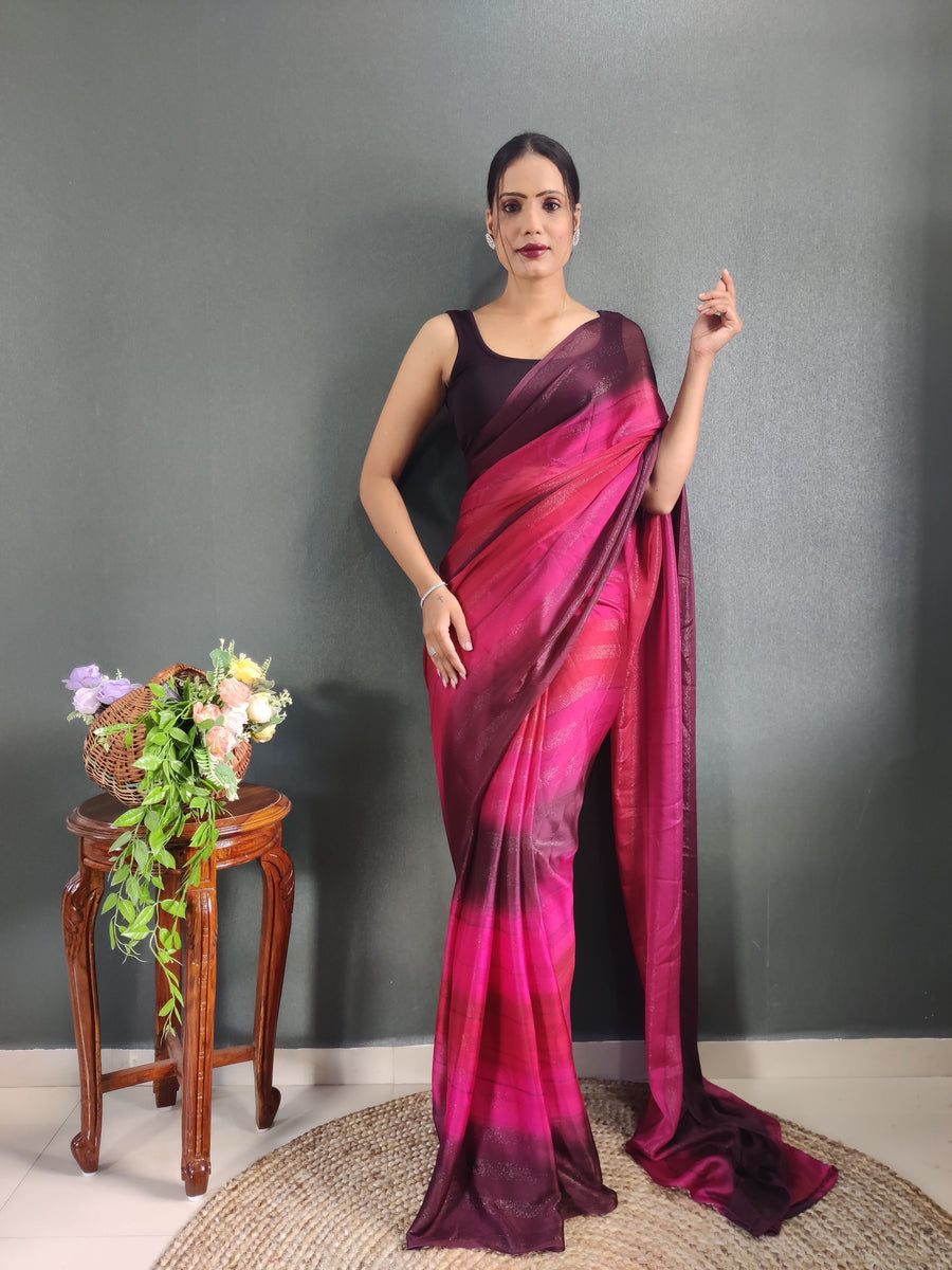 1- Minute Ready To Wear Saree In Georgette Fabric With Important Zari Padding