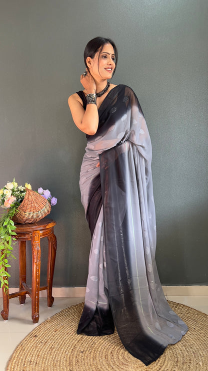 1-Minute Ready To Wear Saree In Simmer Butti Silk With Banglori Blouse