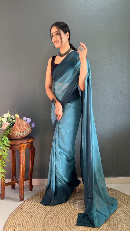 1-Minute Ready To Wear Saree In Simmer Butti Silk With Banglori Blouse