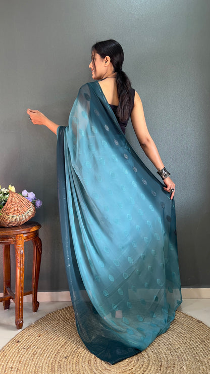 1-Minute Ready To Wear Saree In Simmer Butti Silk With Banglori Blouse