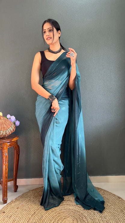 1-Minute Ready To Wear Saree In Simmer Butti Silk With Banglori Blouse