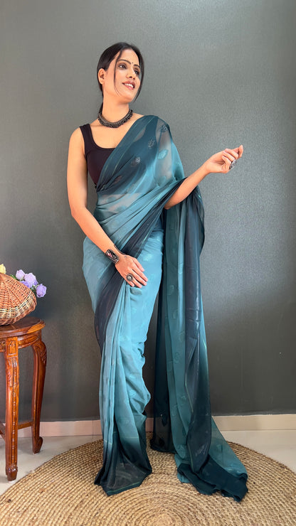 1-Minute Ready To Wear Saree In Simmer Butti Silk With Banglori Blouse