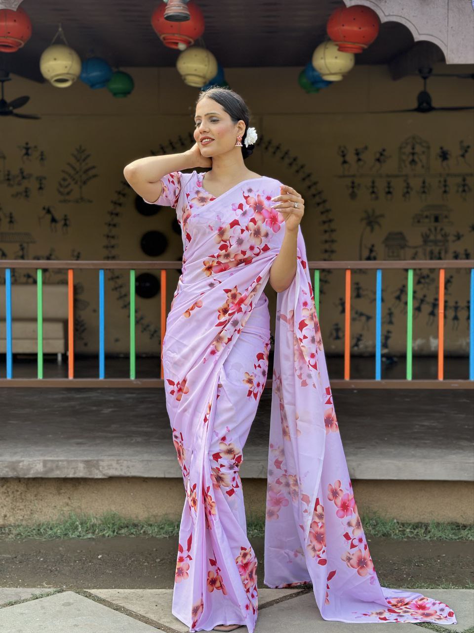 1 Minute Ready To Wear Saree In Premium Chinon Silk