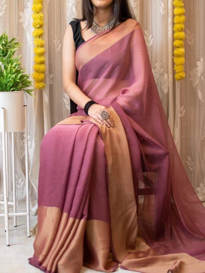 1-Minute Ready To Wear Saree In Premium Chiffon Silk With Zari Patta