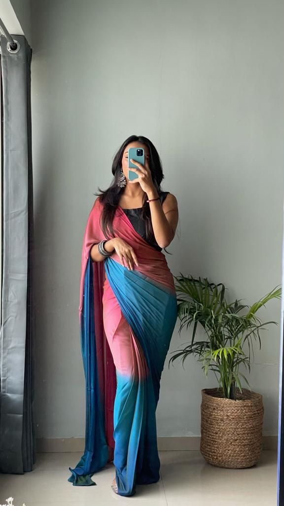 1 Minute Ready To Wear Saree In Soft Nylon Fabric 3D Print With Blouse