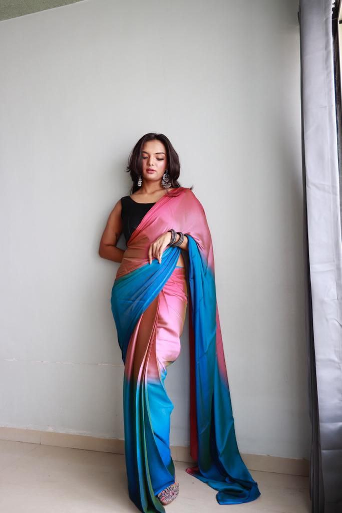 1 Minute Ready To Wear Saree In Soft Nylon Fabric 3D Print With Blouse