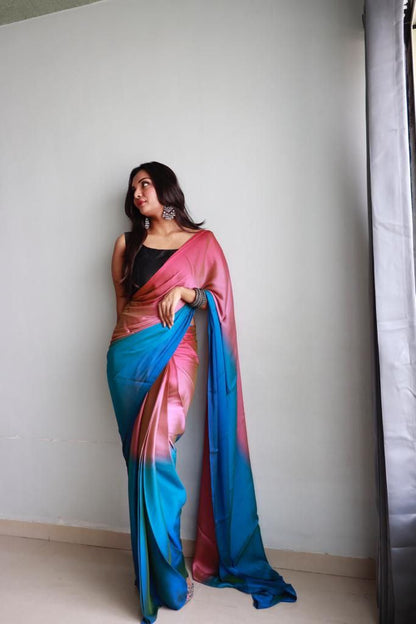 1 Minute Ready To Wear Saree In Soft Nylon Fabric 3D Print With Blouse