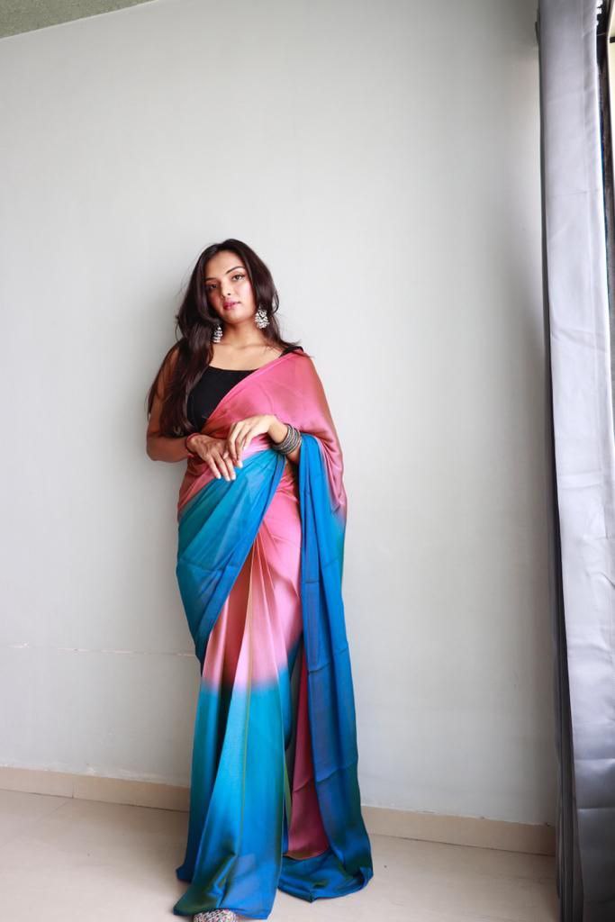 1 Minute Ready To Wear Saree In Soft Nylon Fabric 3D Print With Blouse