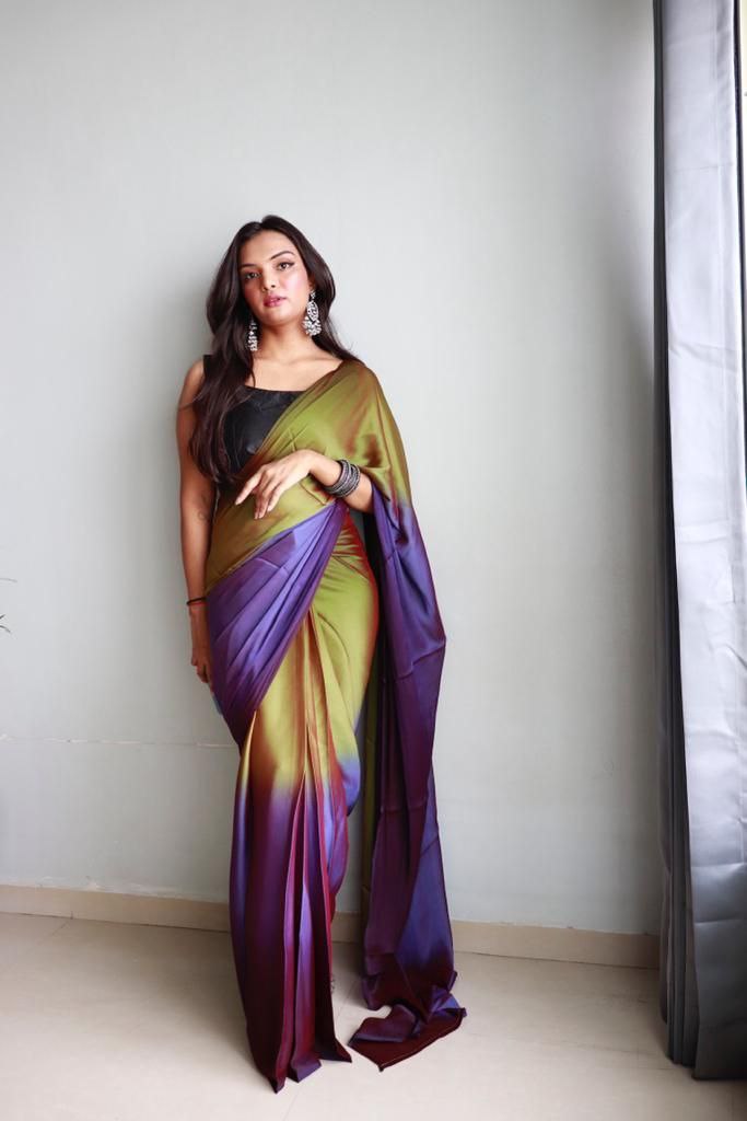 1 Minute Ready To Wear Saree In Soft Nylon Fabric 3D Print With Blouse