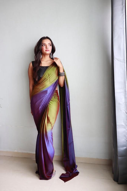 1 Minute Ready To Wear Saree In Soft Nylon Fabric 3D Print With Blouse