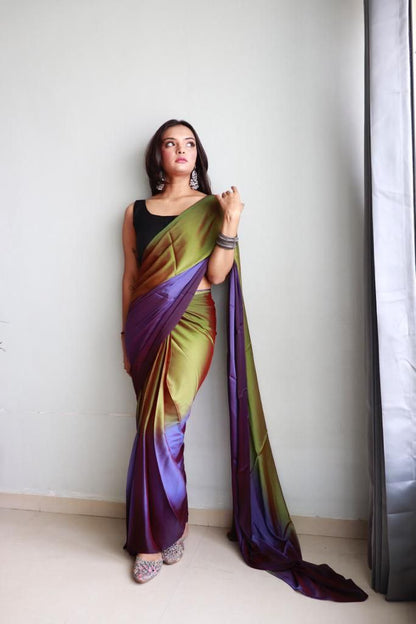 1 Minute Ready To Wear Saree In Soft Nylon Fabric 3D Print With Blouse