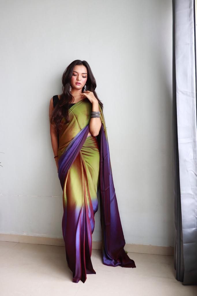 1 Minute Ready To Wear Saree In Soft Nylon Fabric 3D Print With Blouse