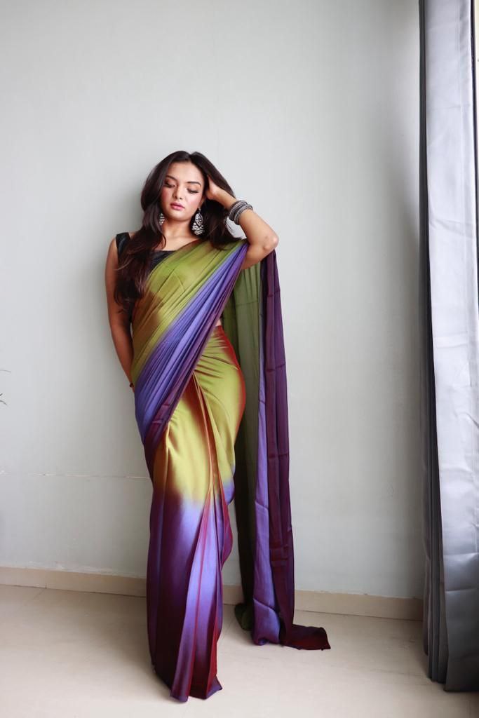 1 Minute Ready To Wear Saree In Soft Nylon Fabric 3D Print With Blouse