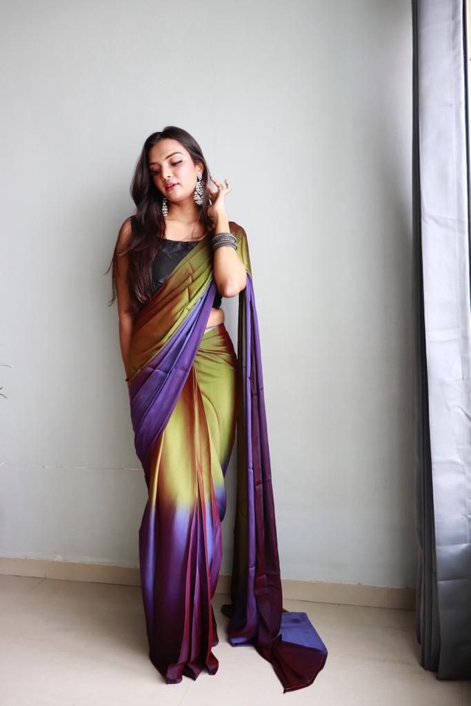 1 Minute Ready To Wear Saree In Soft Nylon Fabric 3D Print With Blouse