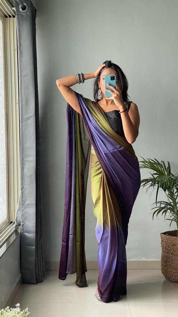 1 Minute Ready To Wear Saree In Soft Nylon Fabric 3D Print With Blouse