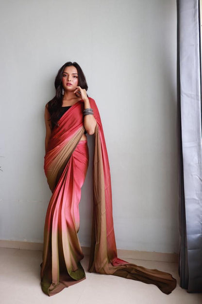 1 Minute Ready To Wear Saree In Soft Nylon Fabric 3D Print With Blouse