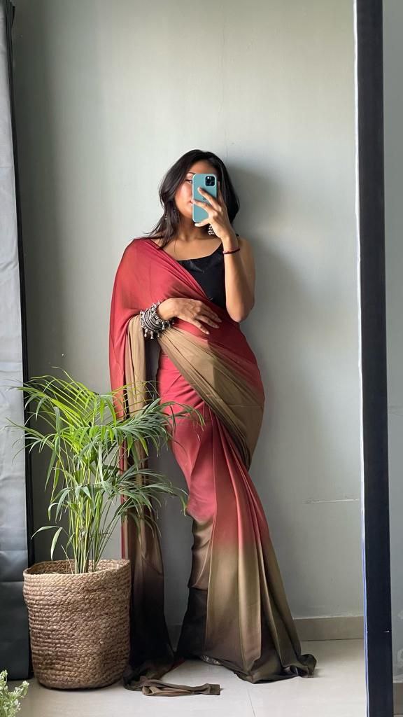 1 Minute Ready To Wear Saree In Soft Nylon Fabric 3D Print With Blouse