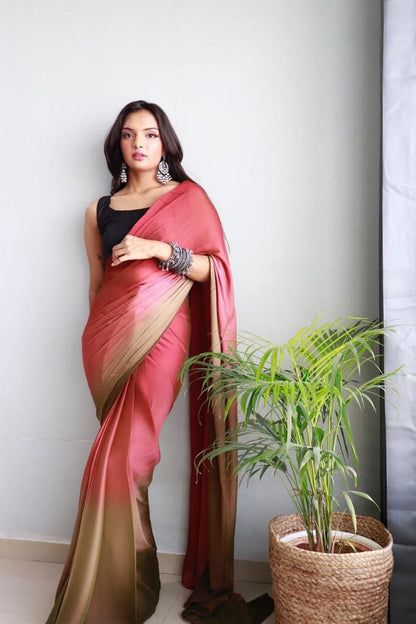 1 Minute Ready To Wear Saree In Soft Nylon Fabric 3D Print With Blouse