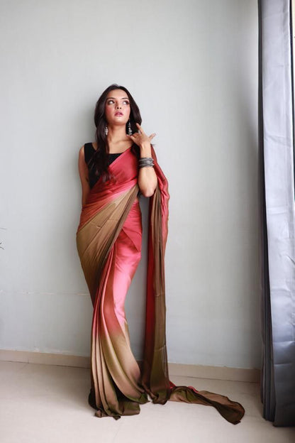 1 Minute Ready To Wear Saree In Soft Nylon Fabric 3D Print With Blouse