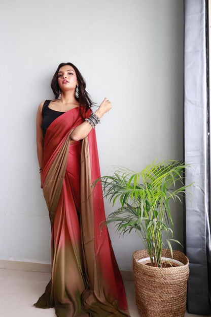 1 Minute Ready To Wear Saree In Soft Nylon Fabric 3D Print With Blouse