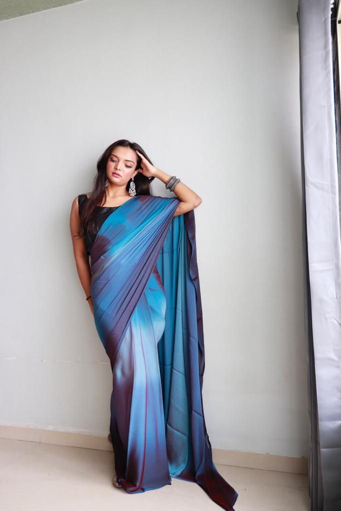 1 Minute Ready To Wear Saree In Soft Nylon Fabric 3D Print With Blouse