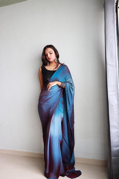 1 Minute Ready To Wear Saree In Soft Nylon Fabric 3D Print With Blouse