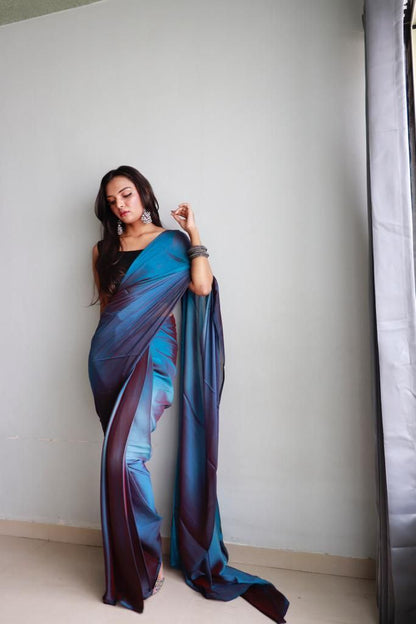 1 Minute Ready To Wear Saree In Soft Nylon Fabric 3D Print With Blouse