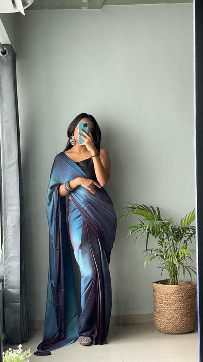 1 Minute Ready To Wear Saree In Soft Nylon Fabric 3D Print With Blouse