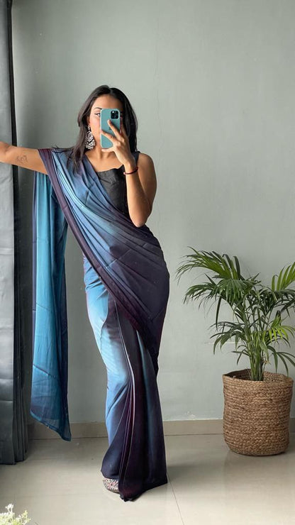 1 Minute Ready To Wear Saree In Soft Nylon Fabric 3D Print With Blouse