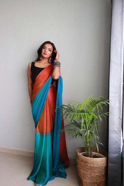 1 Minute Ready To Wear Saree In Soft Nylon Fabric 3D Print With Blouse