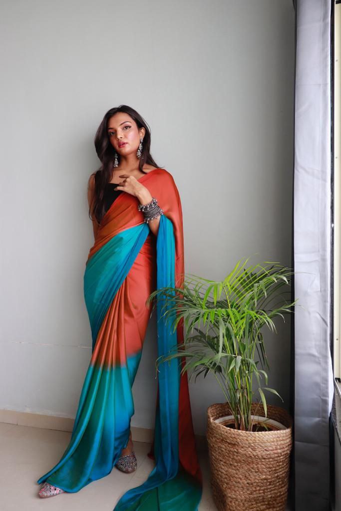 1 Minute Ready To Wear Saree In Soft Nylon Fabric 3D Print With Blouse