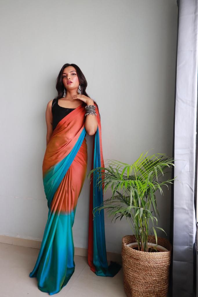 1 Minute Ready To Wear Saree In Soft Nylon Fabric 3D Print With Blouse