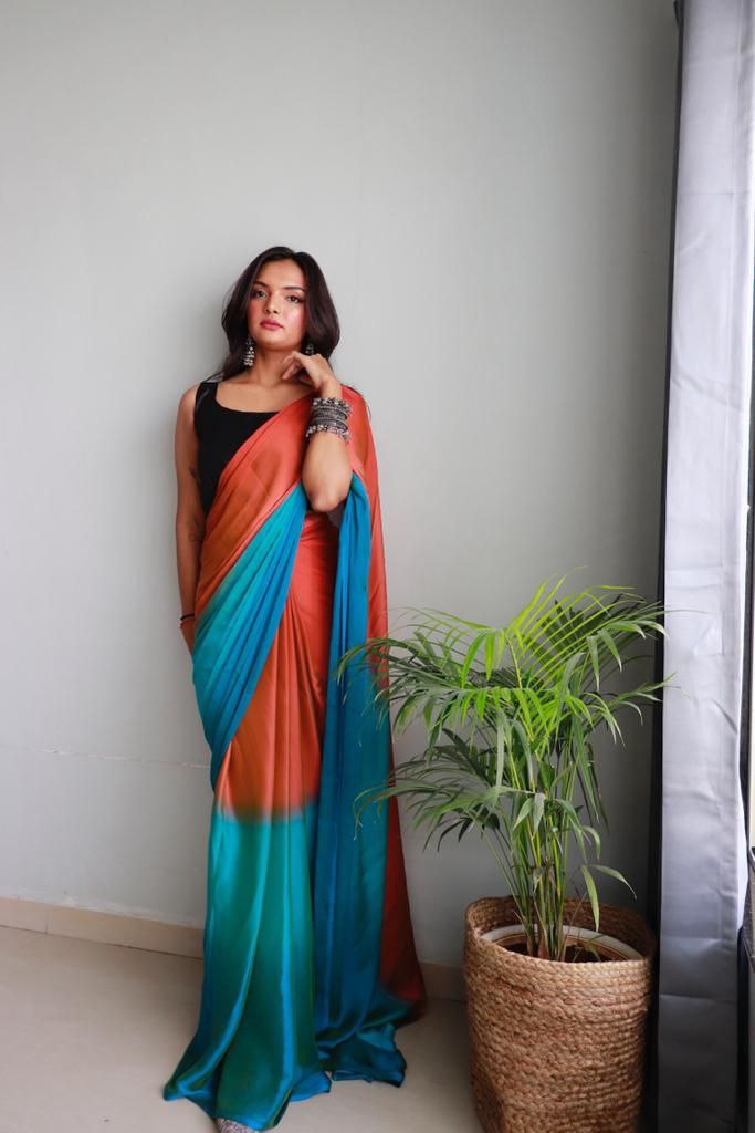 1 Minute Ready To Wear Saree In Soft Nylon Fabric 3D Print With Blouse