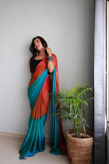 1 Minute Ready To Wear Saree In Soft Nylon Fabric 3D Print With Blouse