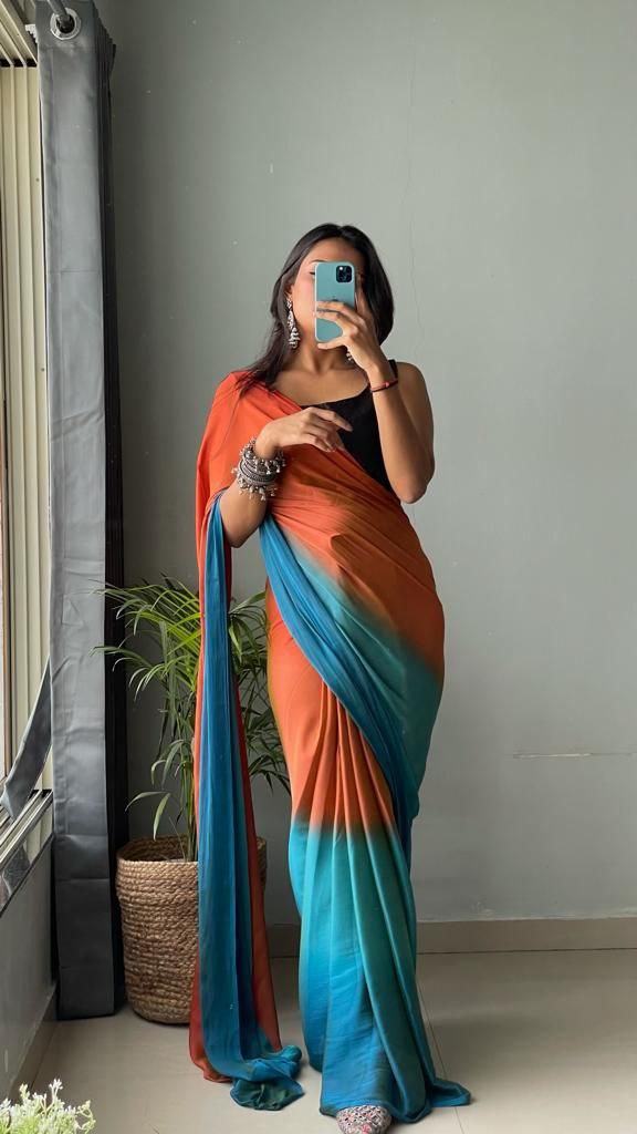 1 Minute Ready To Wear Saree In Soft Nylon Fabric 3D Print With Blouse