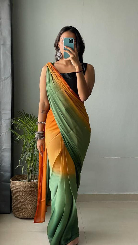 1 Minute Ready To Wear Saree In Soft Nylon Fabric 3D Print With Blouse