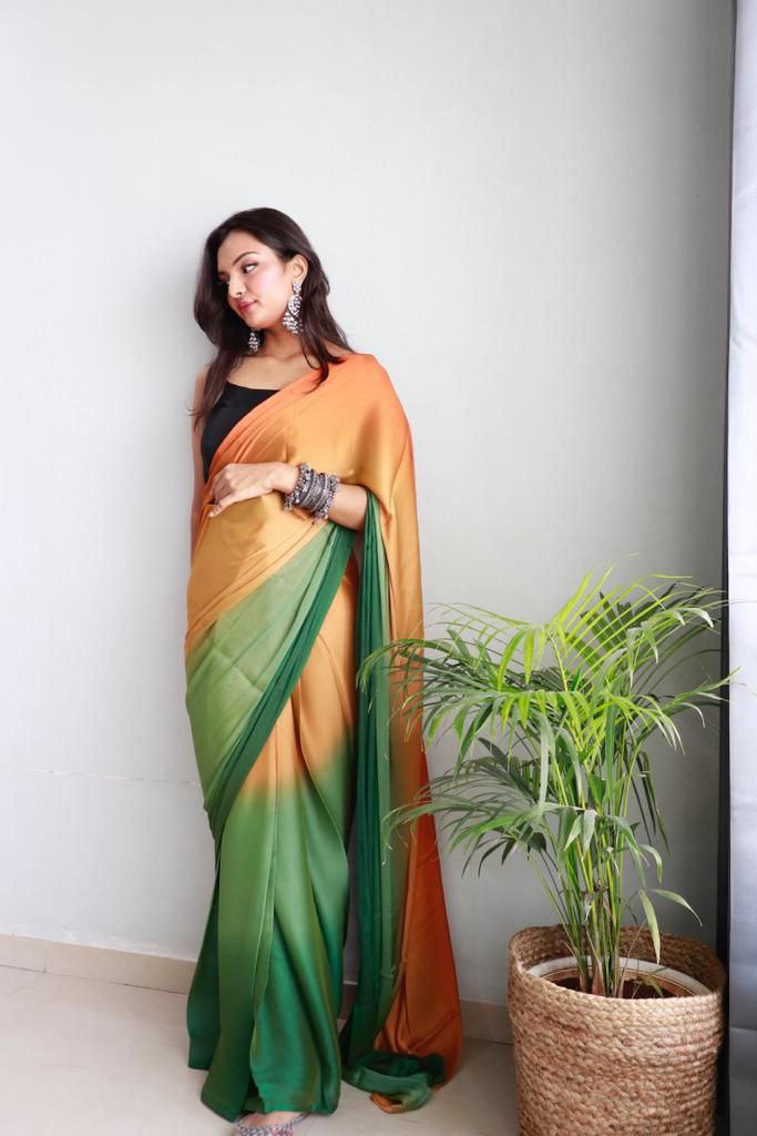 1 Minute Ready To Wear Saree In Soft Nylon Fabric 3D Print With Blouse