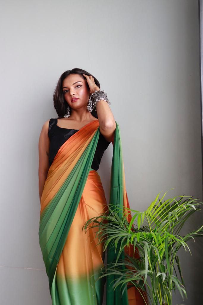 1 Minute Ready To Wear Saree In Soft Nylon Fabric 3D Print With Blouse