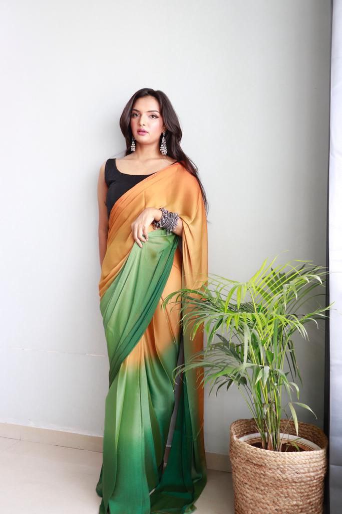 1 Minute Ready To Wear Saree In Soft Nylon Fabric 3D Print With Blouse