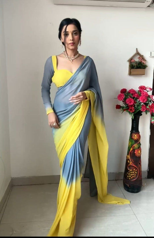 1 Minute Ready To Wear Alia Bhatt Saree In Imported Georgette With Heavy Blouse