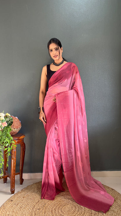 1-Minute Ready To Wear Saree In Simmer Butti Silk With Banglori Blouse