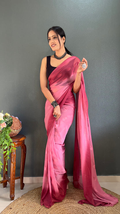 1-Minute Ready To Wear Saree In Simmer Butti Silk With Banglori Blouse