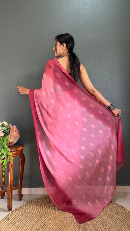 1-Minute Ready To Wear Saree In Simmer Butti Silk With Banglori Blouse