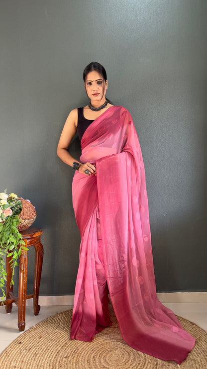 1-Minute Ready To Wear Saree In Simmer Butti Silk With Banglori Blouse