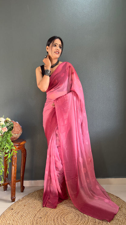 1-Minute Ready To Wear Saree In Simmer Butti Silk With Banglori Blouse